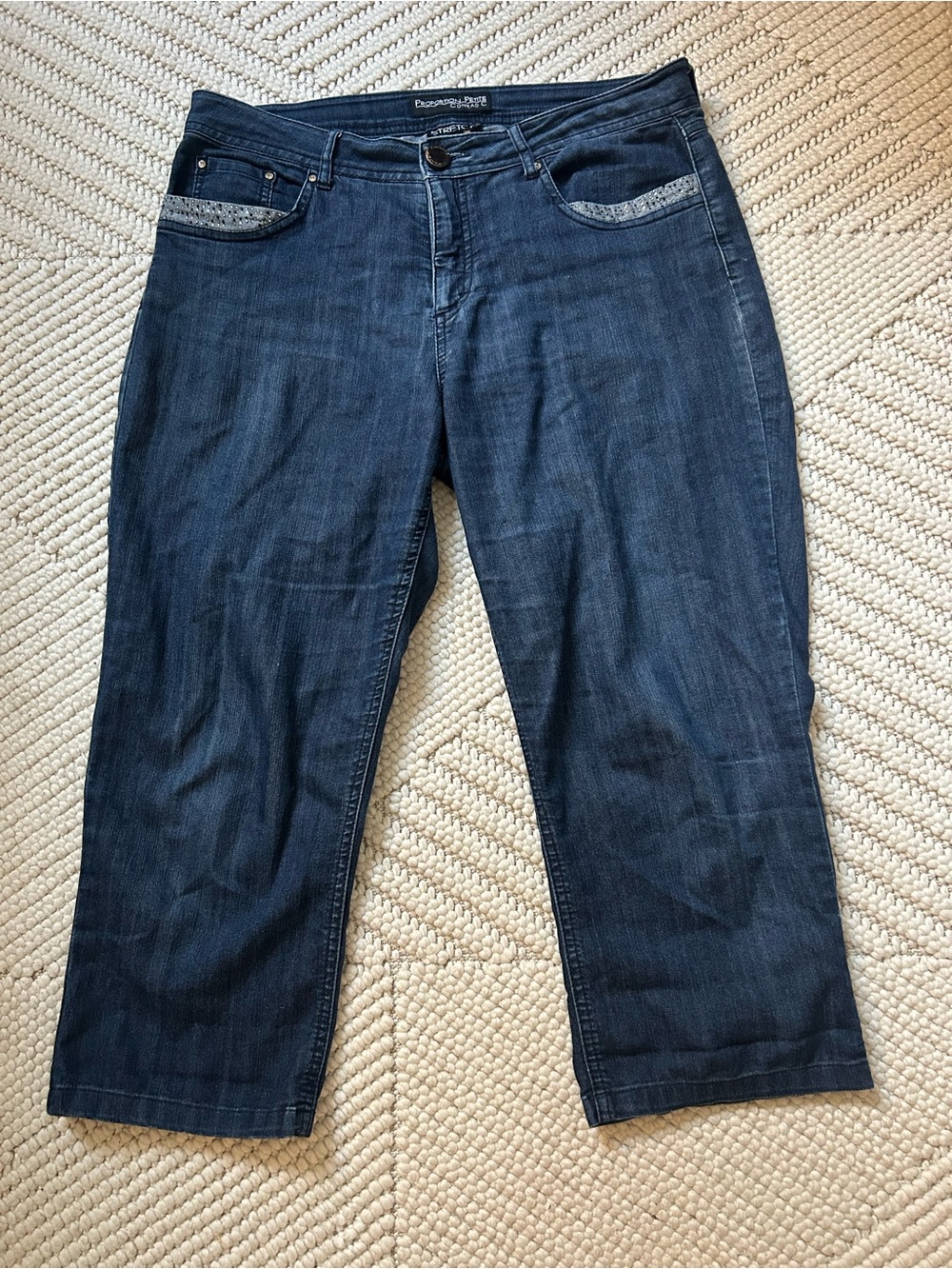 Women Capri Dark Blue Stretch Jeans - Classic Straight Fit Brand Conrad C siz 10